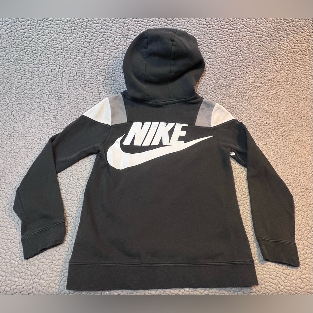 Nike Pullover Color Block Hoodie Boys Size Large Black And Gray With Pockets